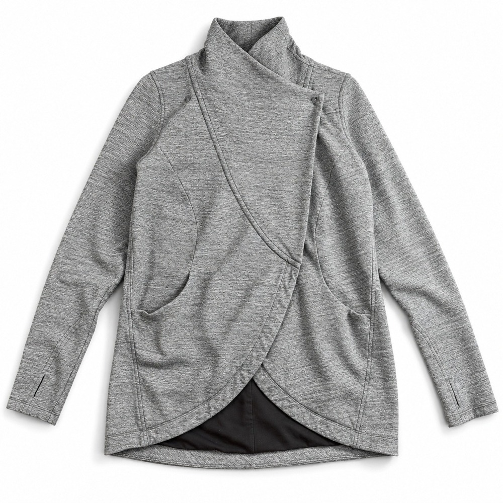 Lululemon Bhakti Yoga Jacket Heathered Grey Wrap Snap Womens Size 10